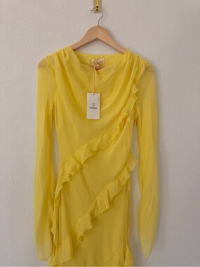 Chiffon Ruffle Maxi Dress in Yellow by
